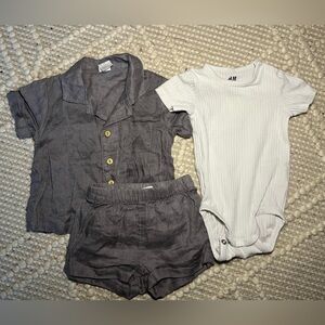 100% Linen EUC H&M Two Piece Outfit with Bonus Onesie!